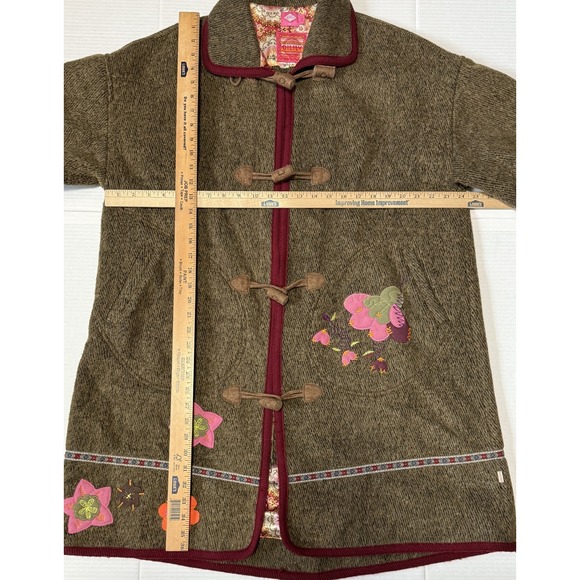 OILILY - Women's Brown Wool Flower Embroidered Coat Jacket - Size 42 - Picture 4 of 13